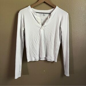 Brandy Melville Cream Fitted Long Sleeve Blouse